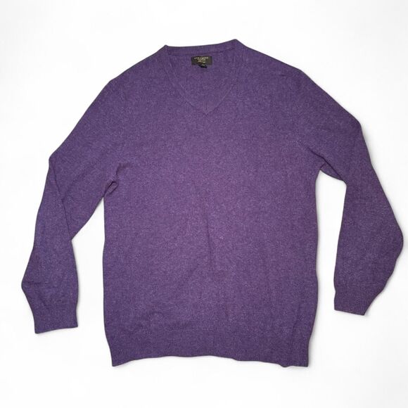 Club Room 100% Cashmere Sweater Men’s L Purple V neck Super Soft Classic Knit - Picture 1 of 5